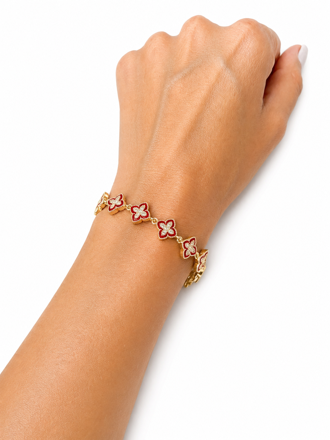 Pulsera Mariposas Esmaltadas Rojo Oro 18K