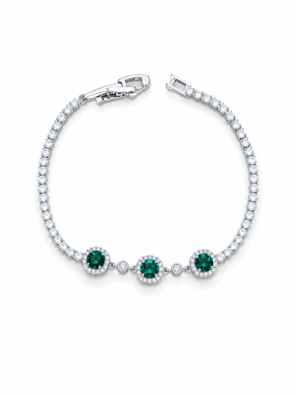 Pulsera Esmeralda Halo Plata