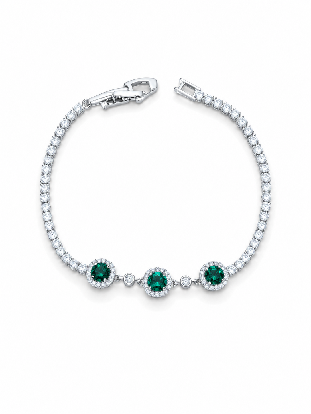 Pulsera Esmeralda Halo Plata