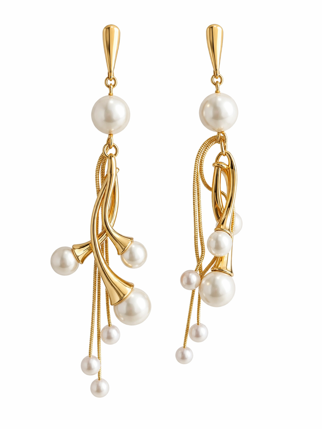 Aretes largos con perlas oro