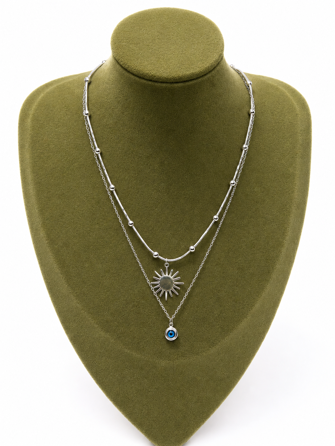 Collar Doble Ojo Turco & Sol Plata