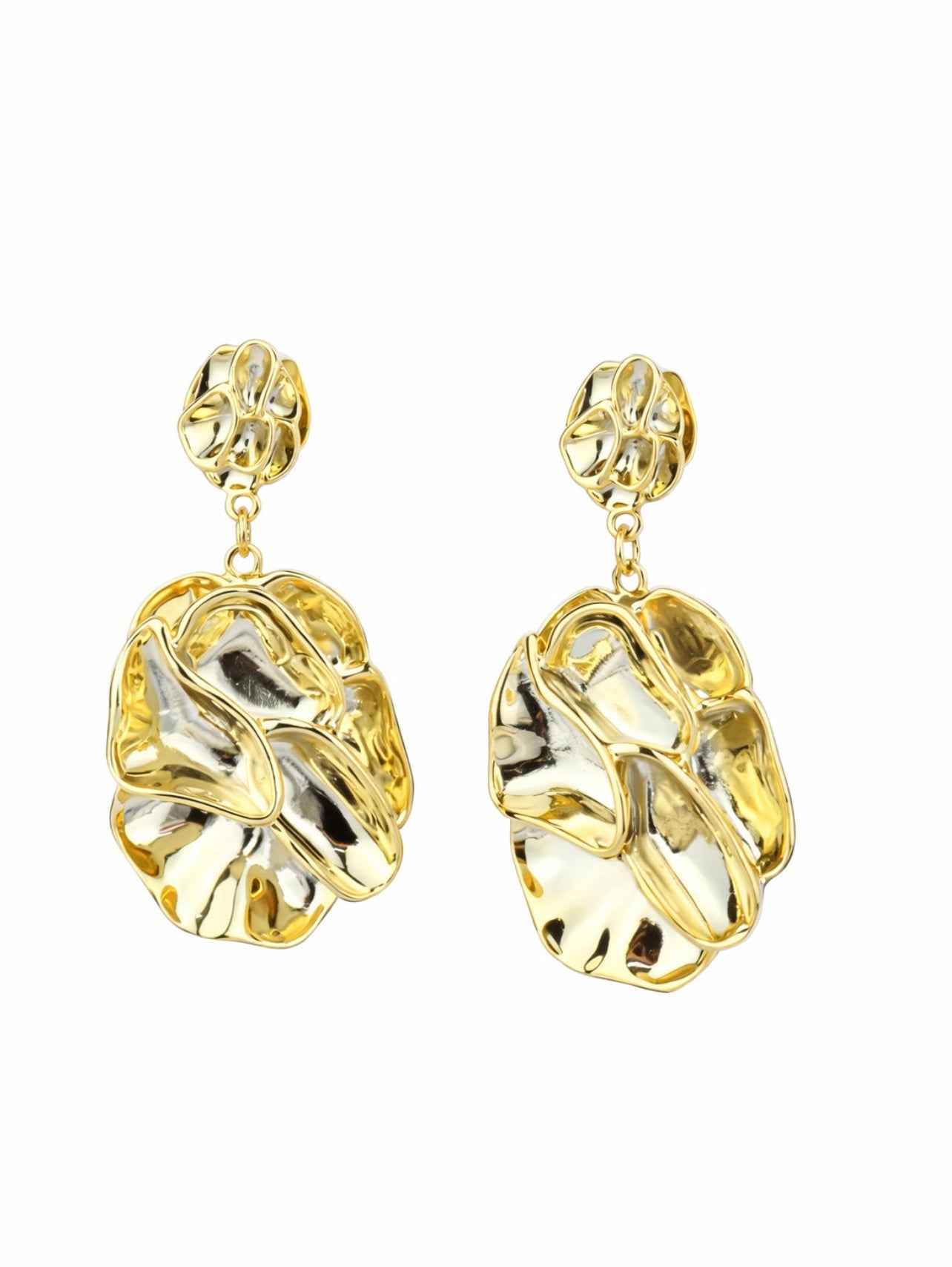 Aretes orgánicos oro líquido elegante