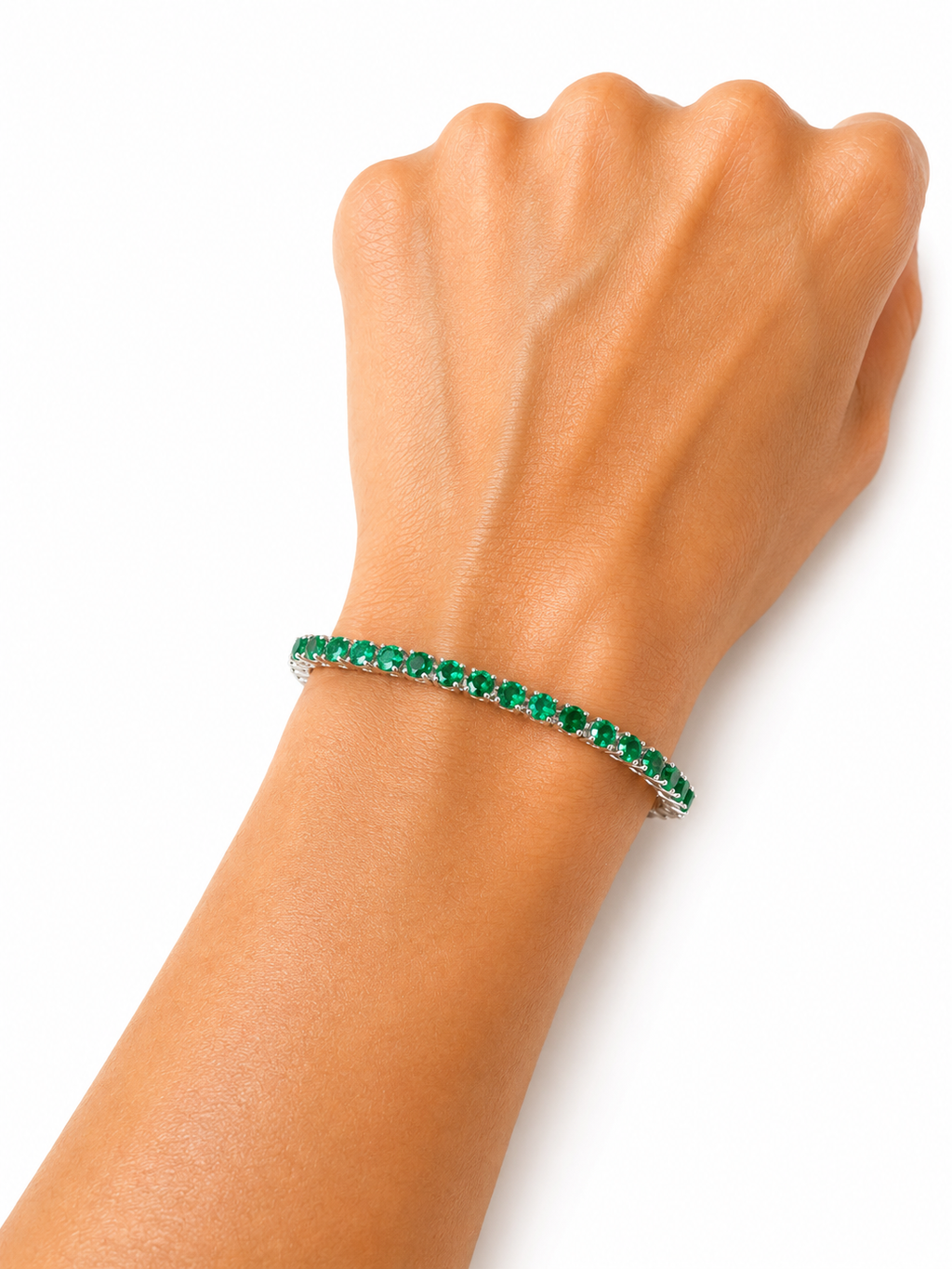 Pulsera Tennis Esmeralda Verde Plata