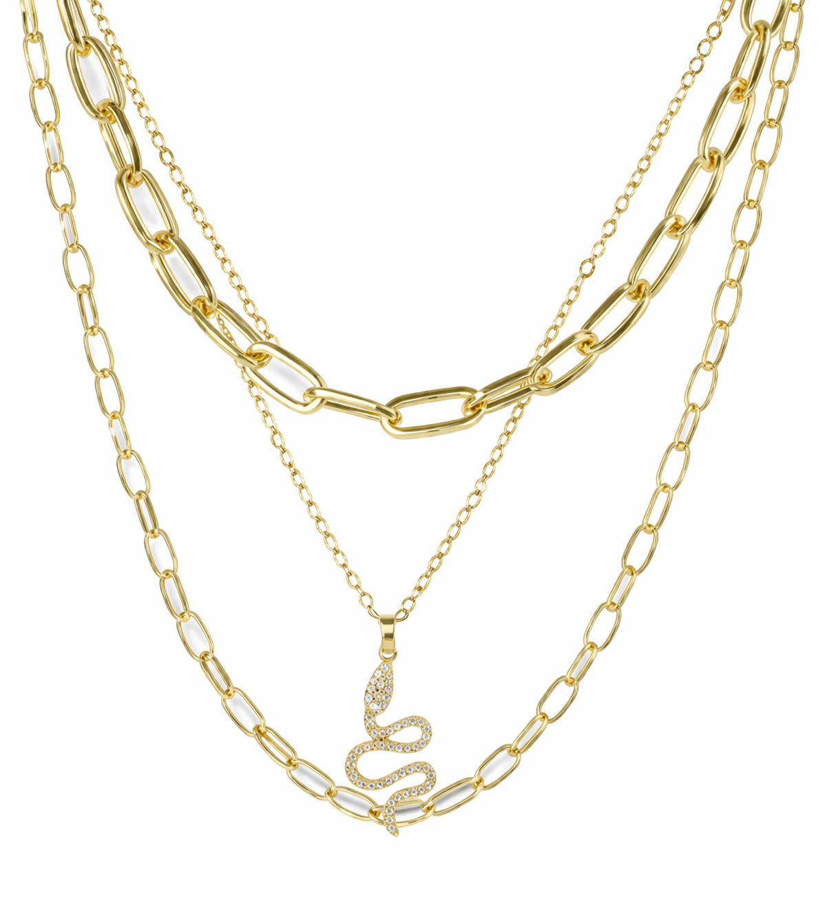 Collar layering serpiente brillo dorado