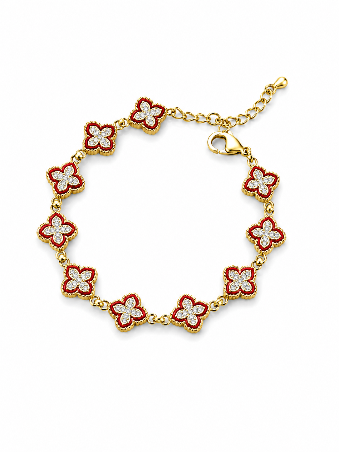 Pulsera Mariposas Esmaltadas Rojo Oro 18K