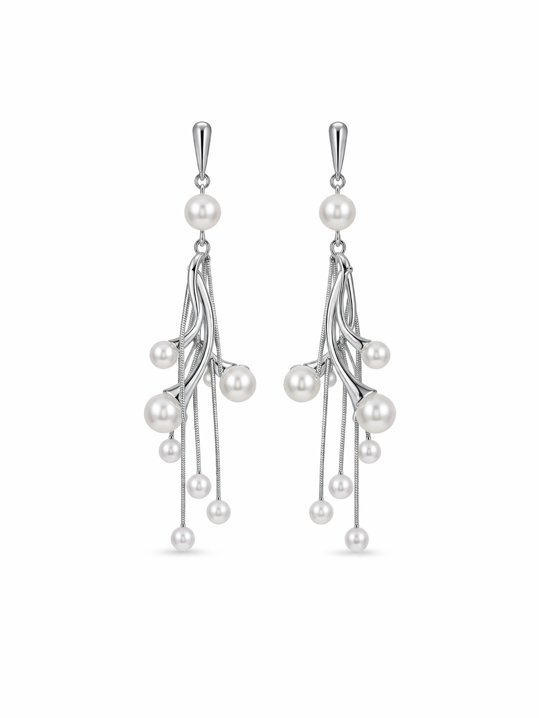 Aretes largos con perlas platas