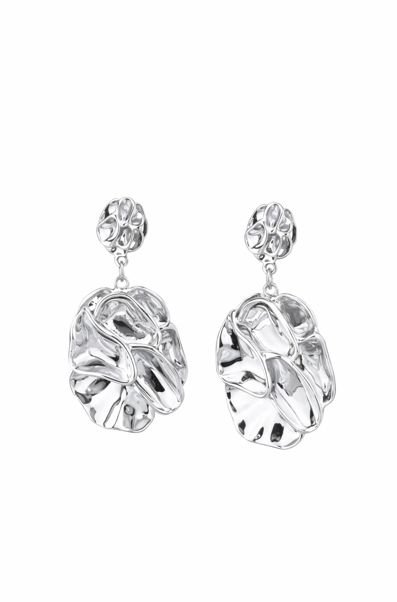 Aretes orgánicos plata líquido elegante