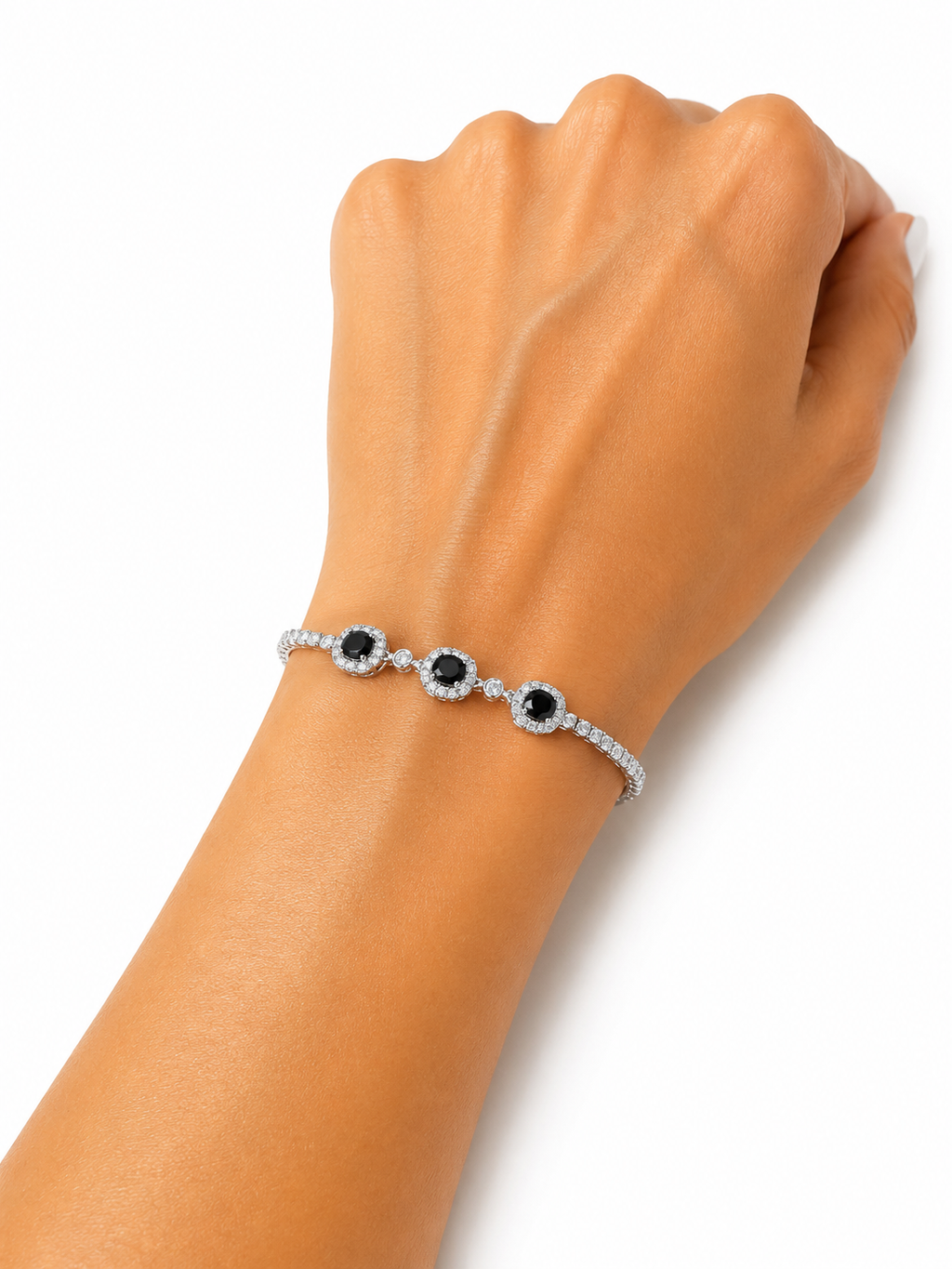 Pulsera Esmeralda Halo Plata